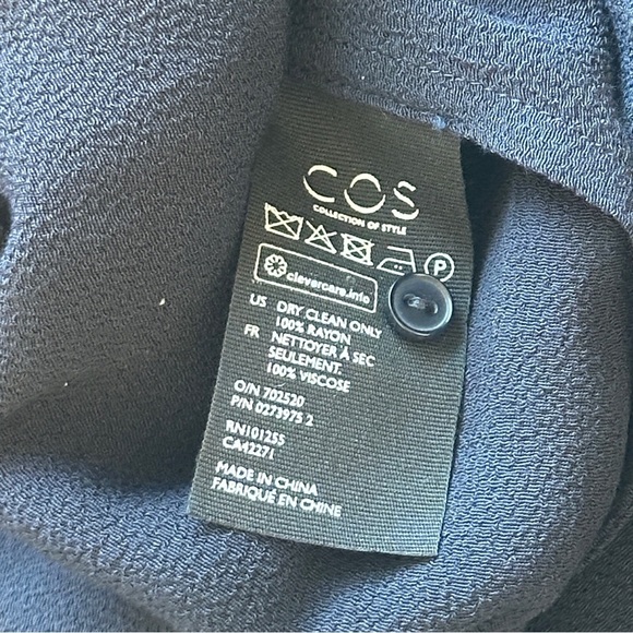 COS V-Neck Long Sleeve Buttondown Midi Shirt Dress Dark Navy Women’s Sz 4 - Picture 5 of 5